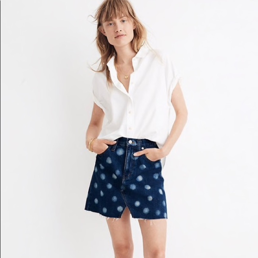 NWT Madewell A-Line denim polka dot skirt